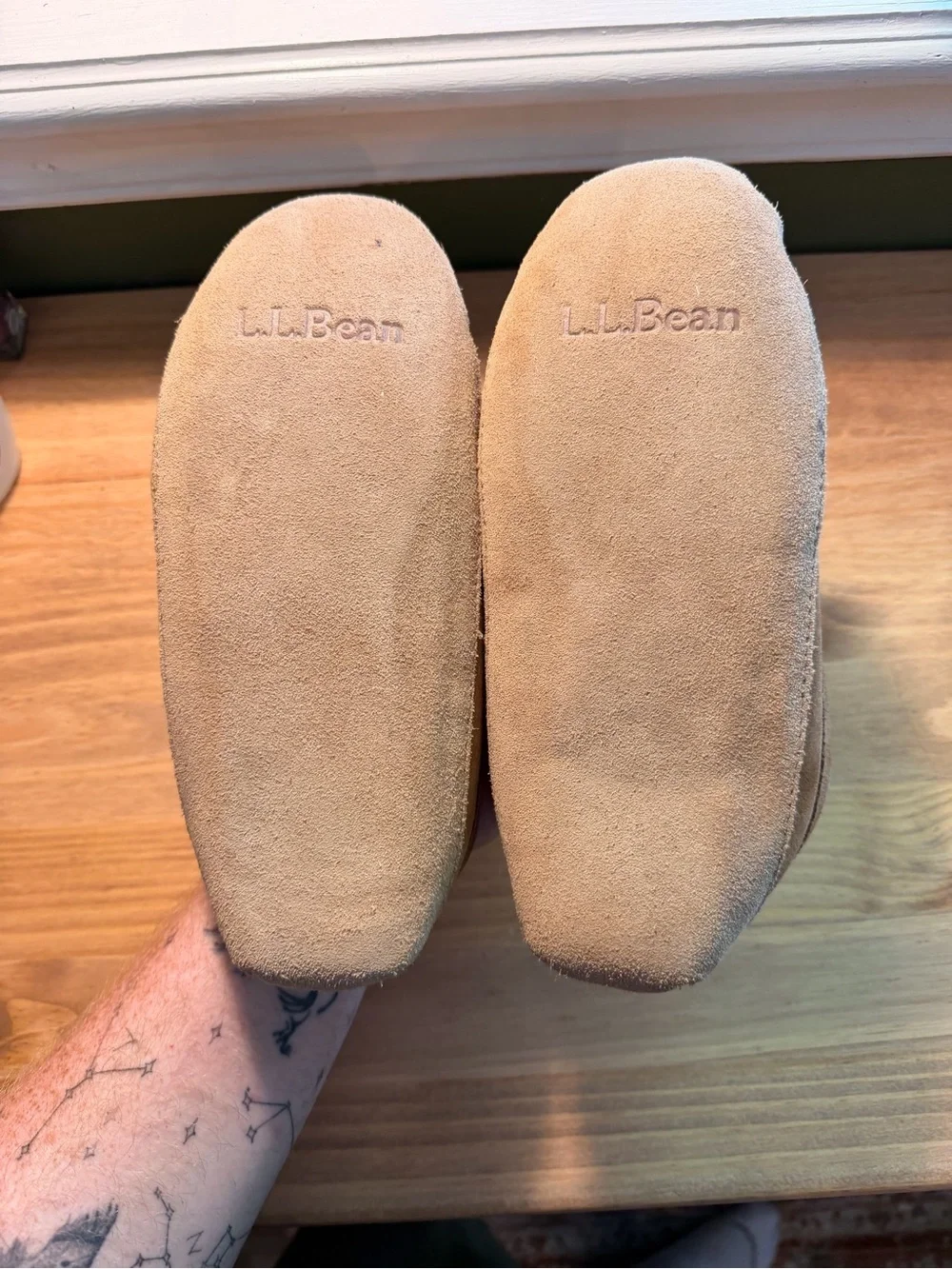 L.L. Bean Kids Wicked Good Chestnut Suede Shearling Moccasins